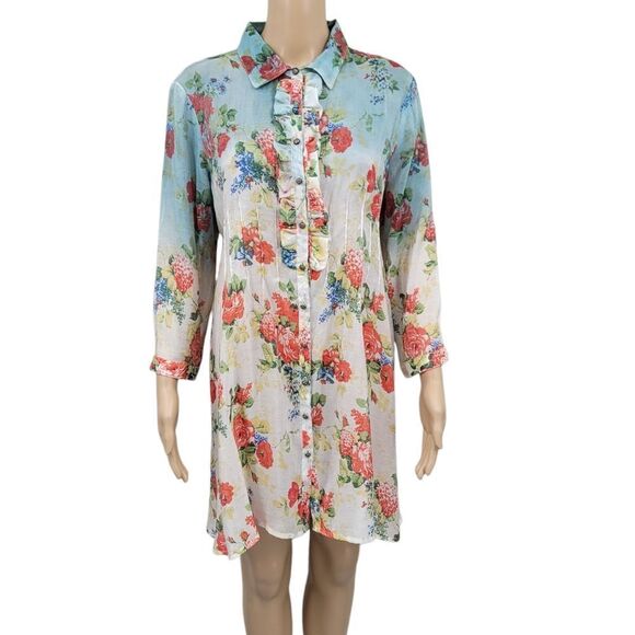 Anthropologie Aratta Silent Journey Floral button Up Tunic Dress Women's Small - Picture 1 of 15